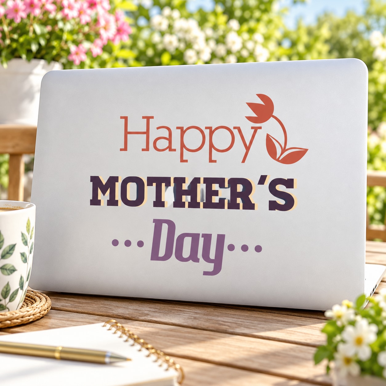 Happy Mother’s Day flower accent decal with text and tulip-style flower graphic