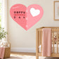 Pink heart stitch-style sticker with "Happy Mother's Day" and white heart
