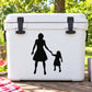Mother and daughter holding-hands silhouette vinyl decal, black on light background