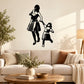 Mother and daughter skipping wall decal, black silhouette figures