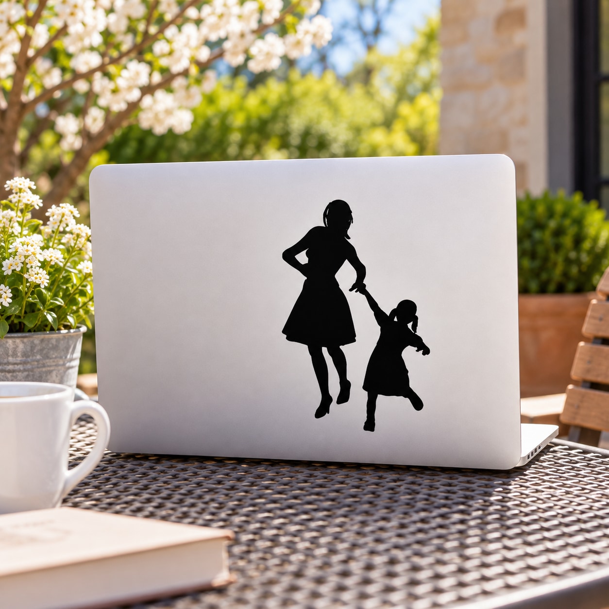 Mother and daughter silhouette decal, black hand-holding figures