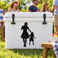 Cooler decal sticker with black silhouette of a mother walking with her daughter