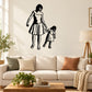 Mother-daughter holding-hands wall decal, strolling figures in black
