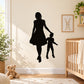 Mother and son silhouette wall decal, black figure holding child’s hand