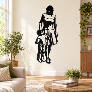 Mother and son Mothers Day wall decal, black silhouette of mom holding child