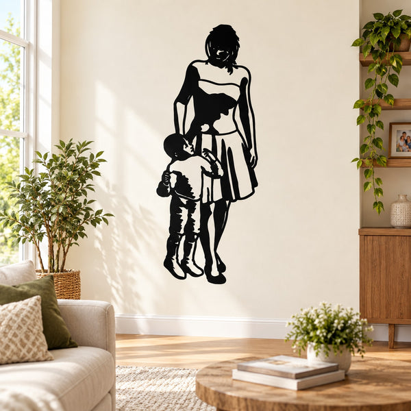Mother and son Mothers Day wall decal, black silhouette of mom holding child