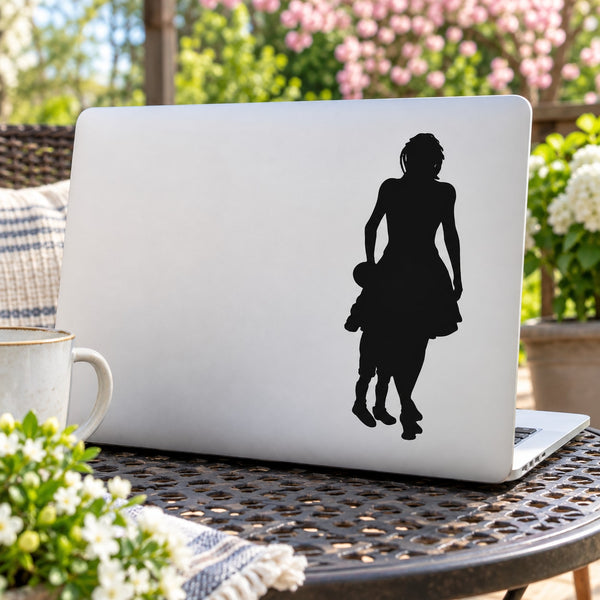 Mother and son talking silhouette decal for Mothers Day, black laptop sticker