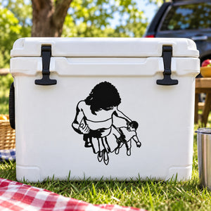 Black mother and child silhouette decal on a white background