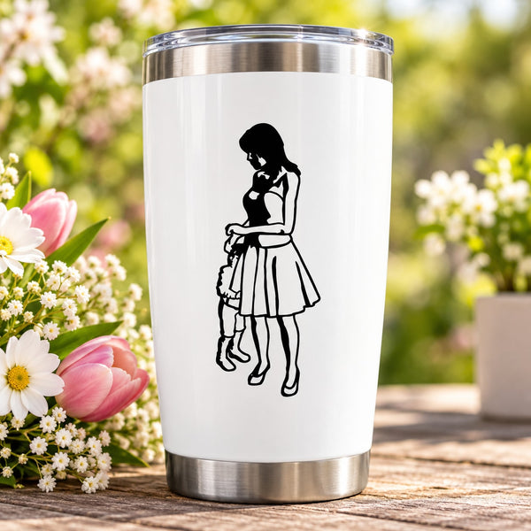 Mothers Day stainless steel tumbler with mother and son silhouette decal