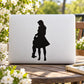 Mom and son hugging silhouette decal, black design on light background