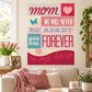 Vinyl wall decal with Mom script, butterfly, hearts, and We will never be apart text