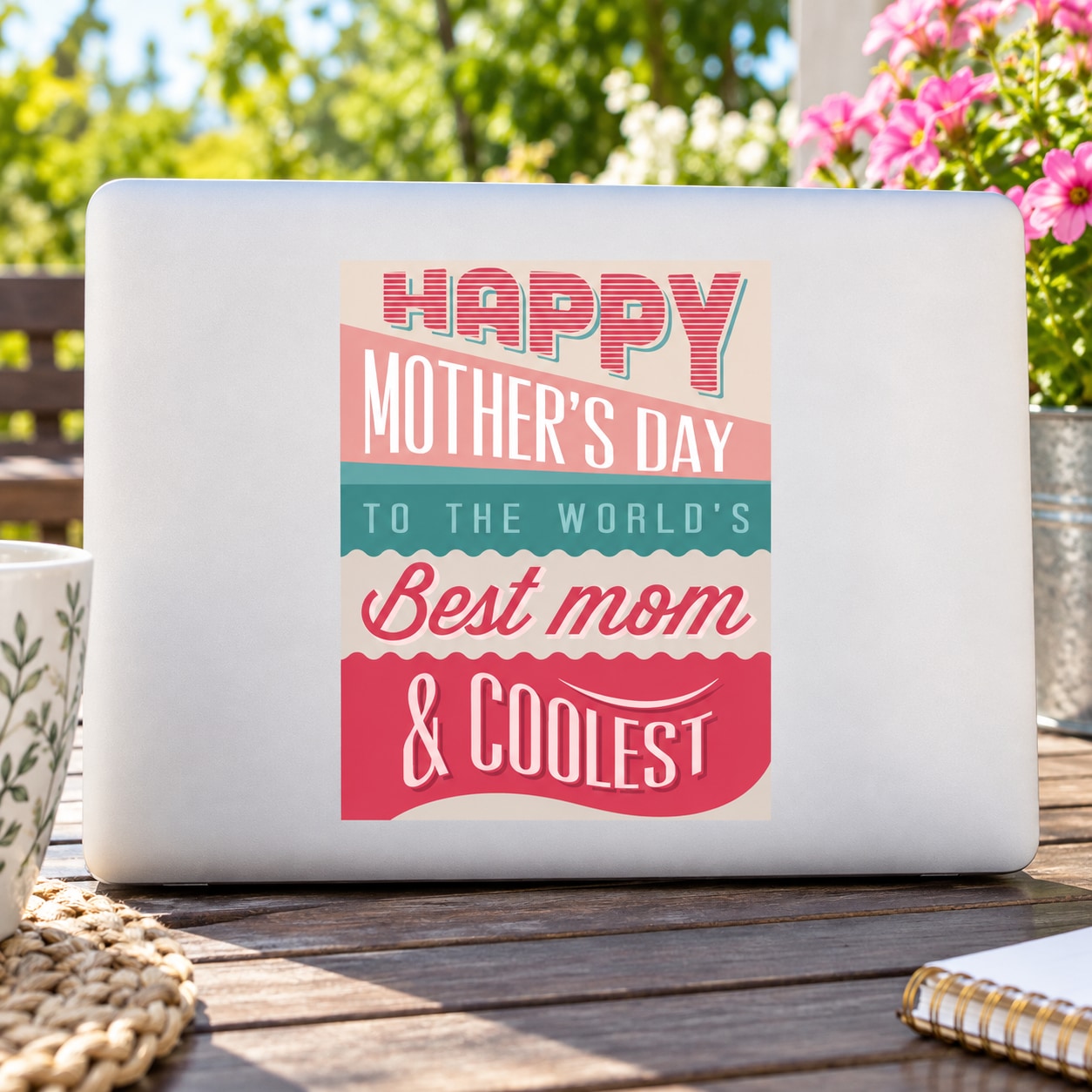 Typography Mothers Day sticker with “HAPPY MOTHER’S DAY” and “Best mom & COOLEST” text