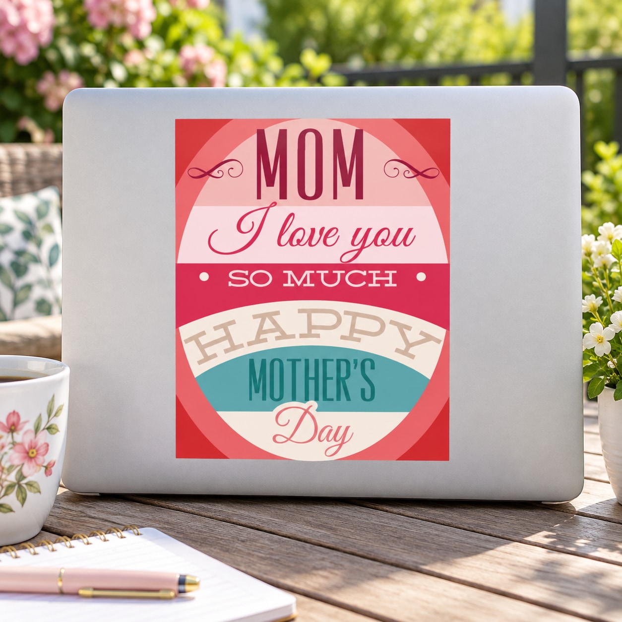 Mothers Day typography sticker: “MOM Love you so much” with “Happy Mother’s Day” design
