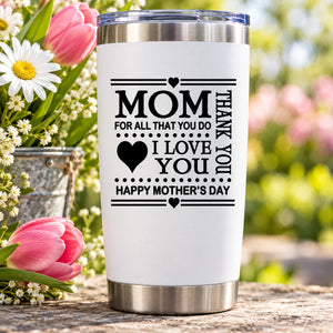 Mom typography decal with hearts and 'I love you' text for tumbler