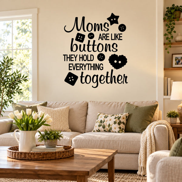 Wall decal with quote 'Moms are like buttons' and button icons