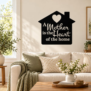 Mother’s Day quote wall decal: black house with heart, “A Mother is the Heart of the home”