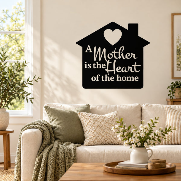 Mother’s Day quote wall decal: black house with heart, “A Mother is the Heart of the home”
