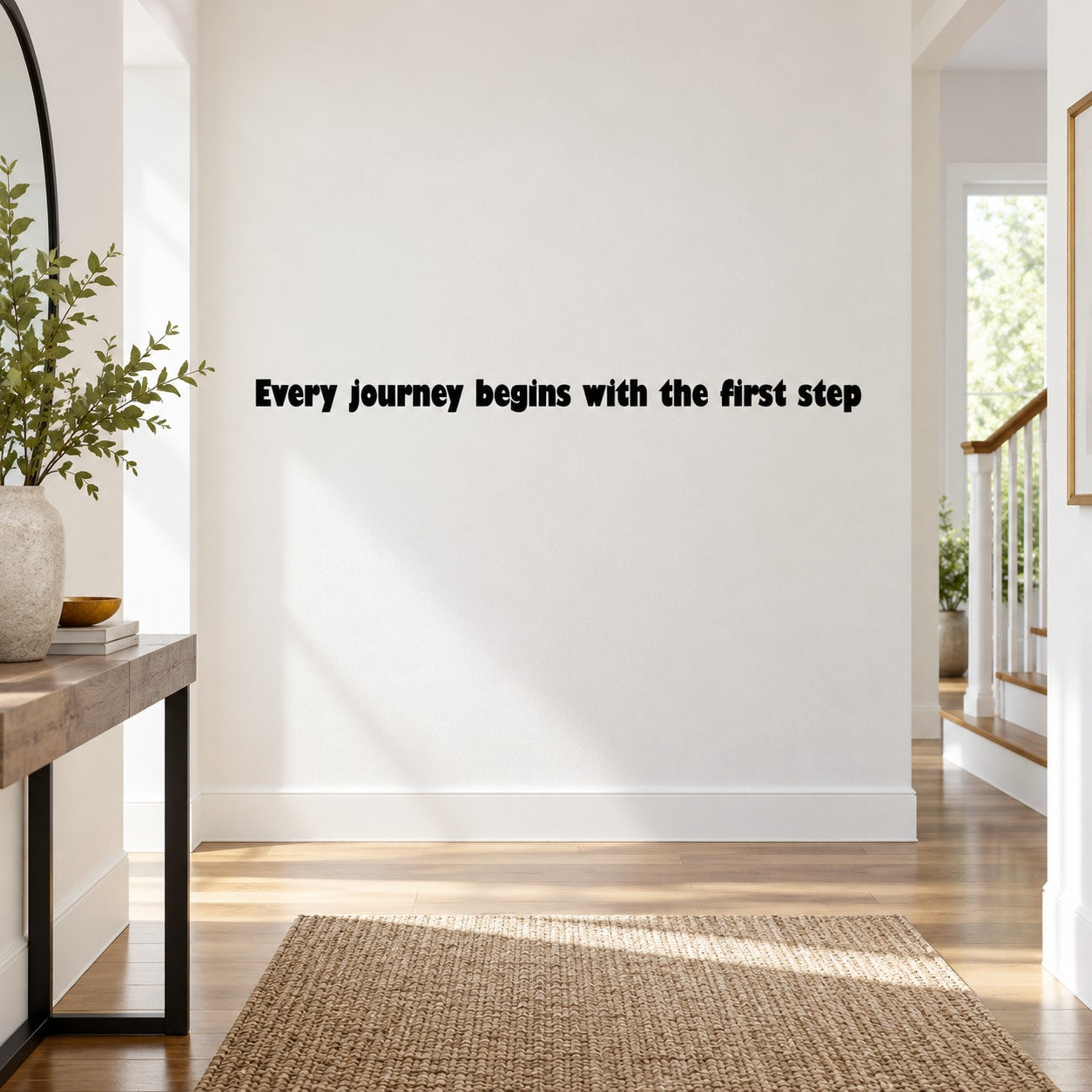 Wall decal text: Every journey begins with the first step
