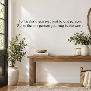 Inspirational wall decal with two-line quote in black lettering