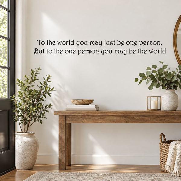 Inspirational wall decal with two-line quote in black lettering