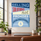 Motivational wall decal quote: 'Selling Solutions not Promises' blue and red text