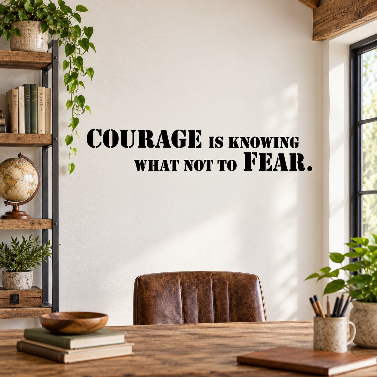 Inspirational wall decal with quote: “COURAGE IS KNOWING WHAT NOT TO FEAR.”