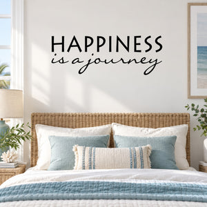Happiness is a journey wall decal with black and cursive lettering