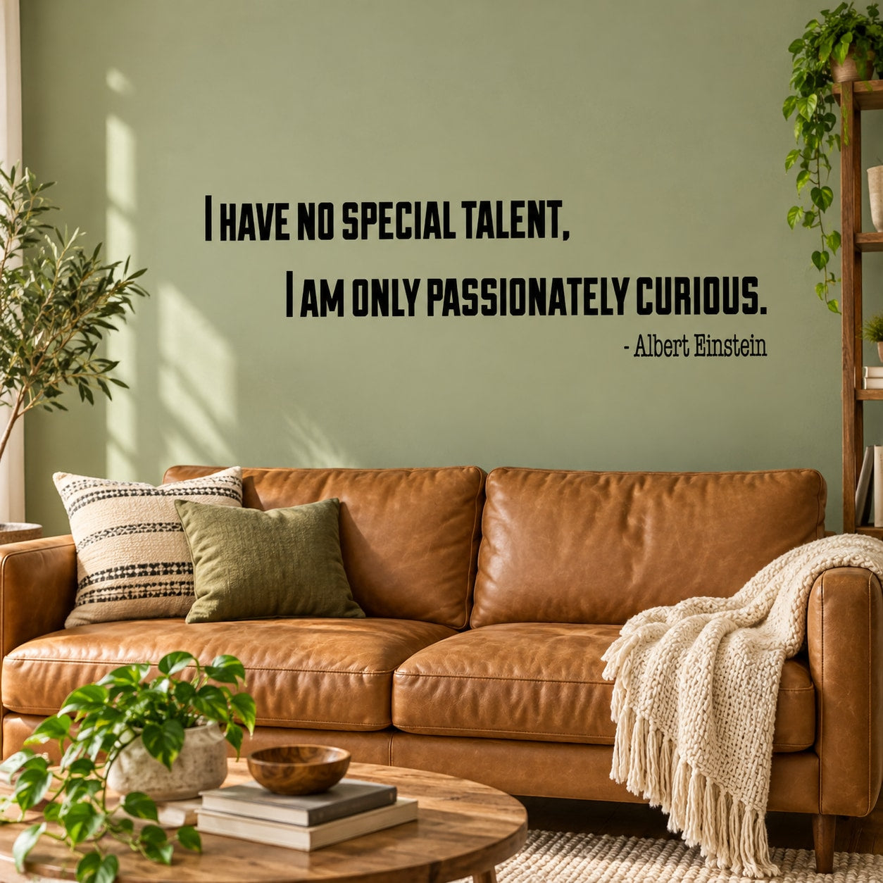 Quote wall decal text: "I have no special talent, I am only passionately curious"