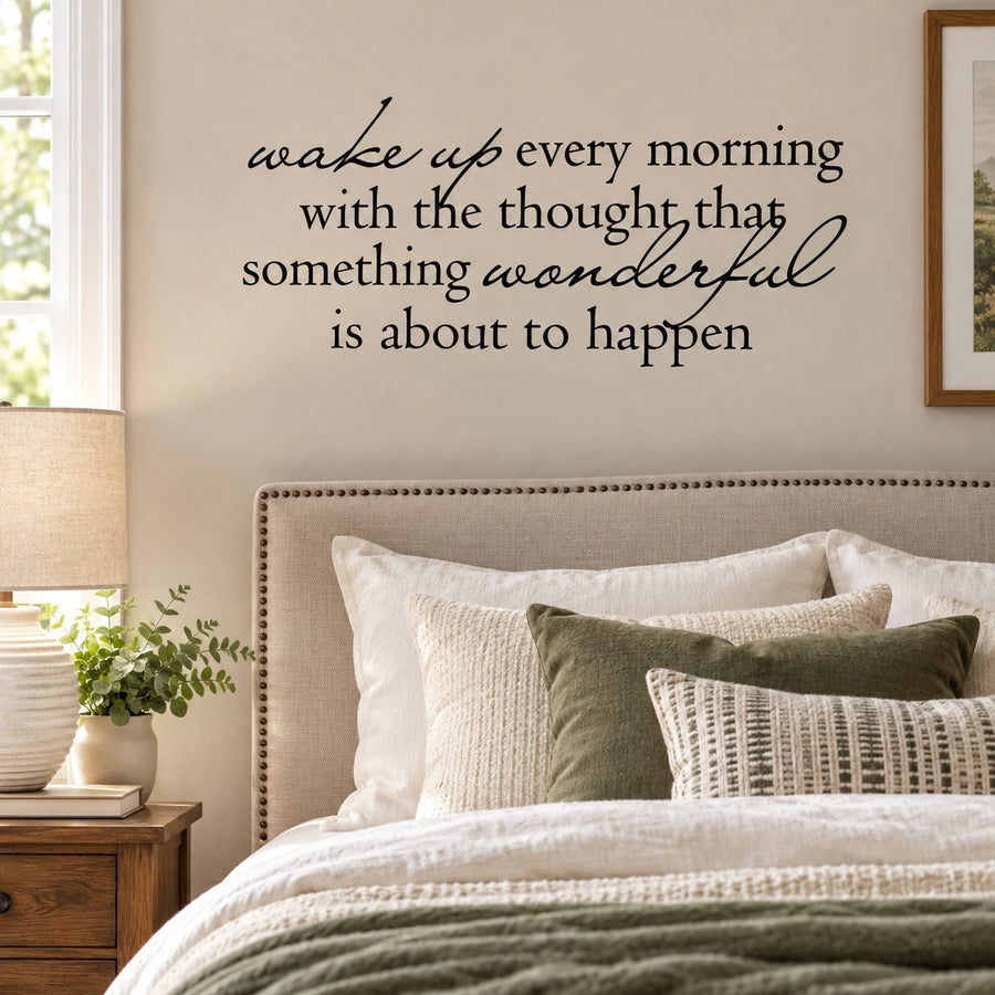 Inspirational wall decal with cursive quote text in dark lettering