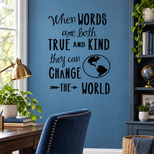 Inspirational wall decal with quote text and globe icon in black