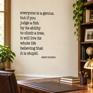 Wall quote decal with Albert Einstein saying about fish climbing a tree