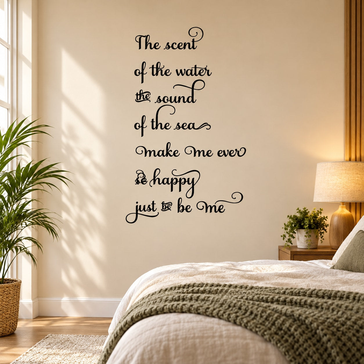Inspirational wall decal with cursive quote: "The scent of the water... Just to be me"