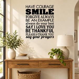 Black wall decal with inspirational quote text: smile, forgive, be an example