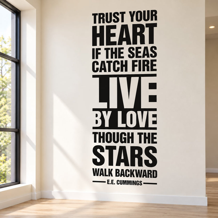 Inspirational wall decal with bold black quote text and signature E.E. Cummings