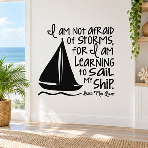 Inspirational sailboat quote wall decal with black sail and cursive text