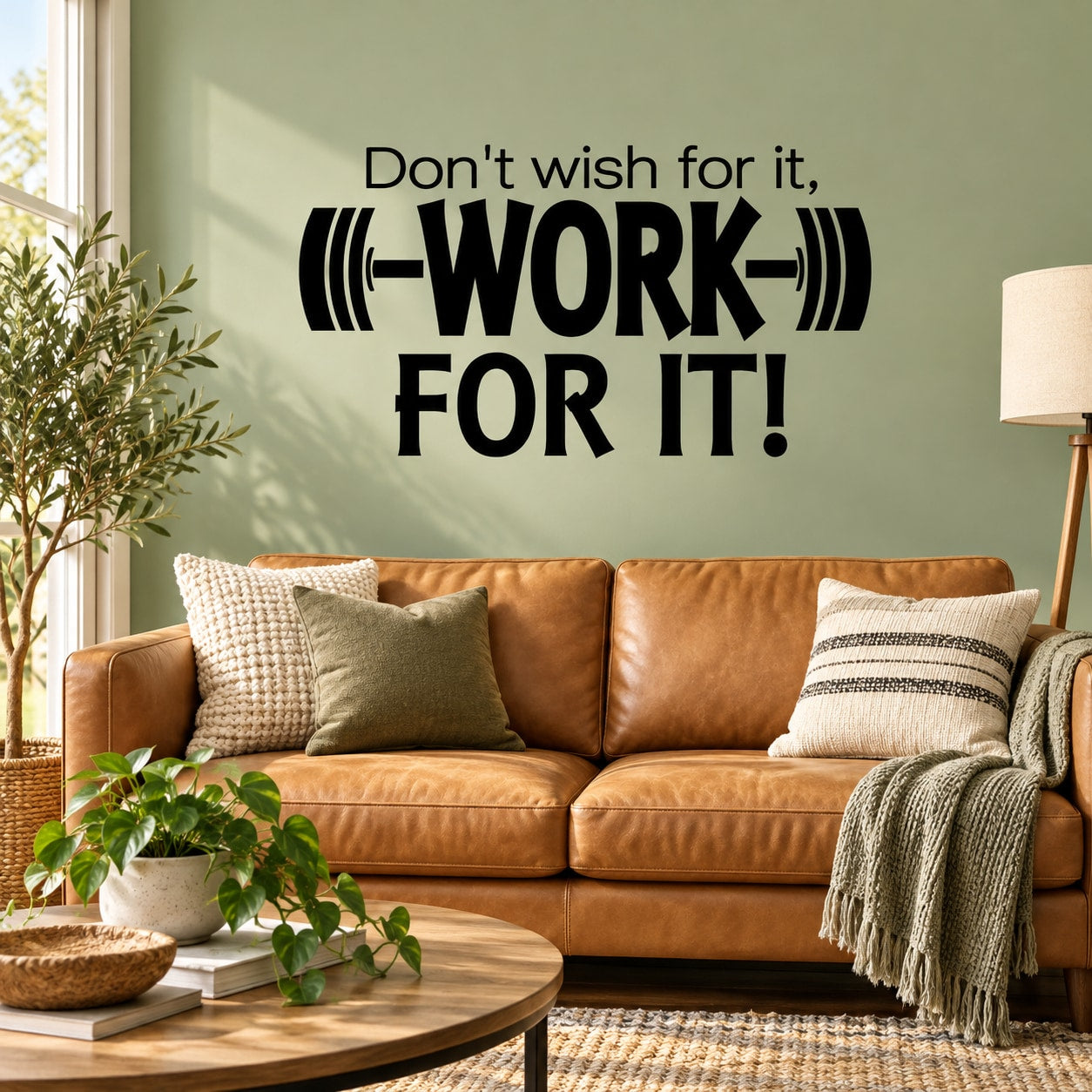 Motivational wall decal: "Don't wish for it, WORK FOR IT!"