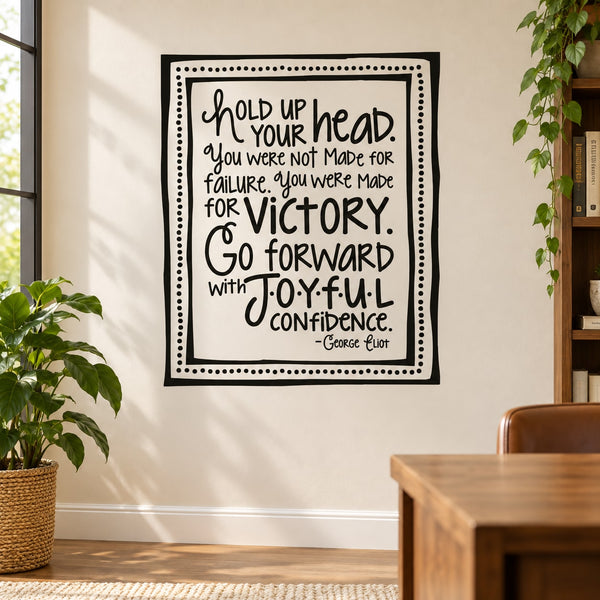 Inspirational quote wall decal with black and white typography in a dotted border