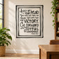 Inspirational quote wall decal with black and white typography in a dotted border