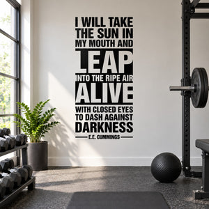 Black typographic wall decal with quote in stacked lines and E.E. Cummings