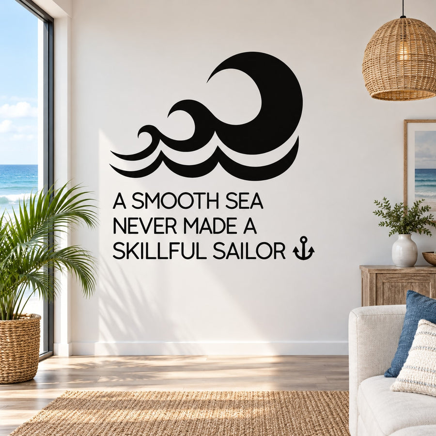 Black wave quote wall decal with anchor