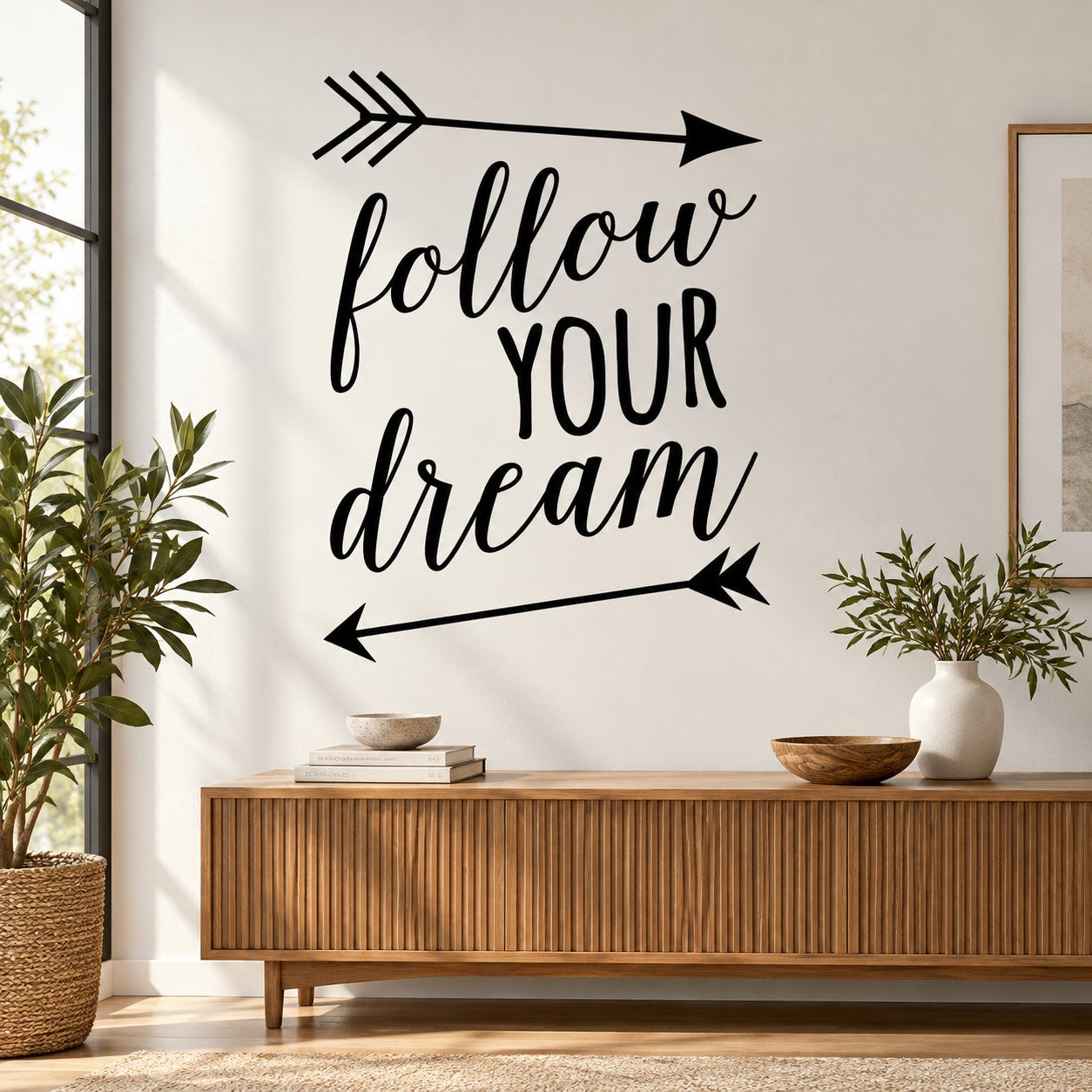 Wall decal with “Follow Your Dream” lettering and arrow accents