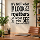 Black quote wall decal: “It’s NOT what you look at that matters” by Henry David Thoreau