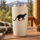 Black mountain lion ready-to-jump decal on a white tumbler