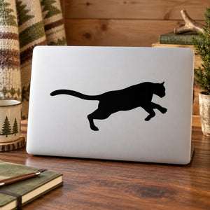 Pouncing mountain lion decal, black silhouette
