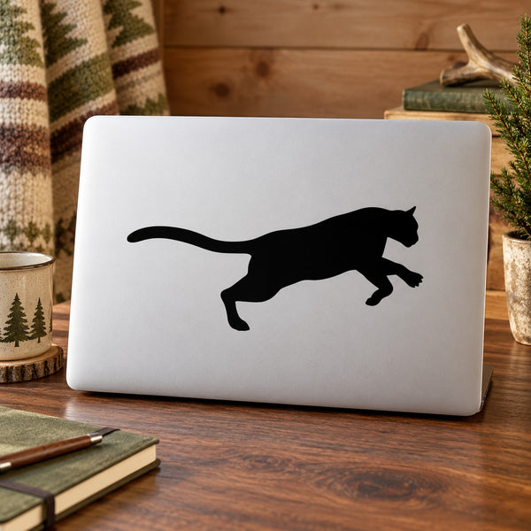 Pouncing mountain lion decal, black silhouette
