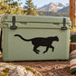 Black running mountain lion decal on light green cooler lid