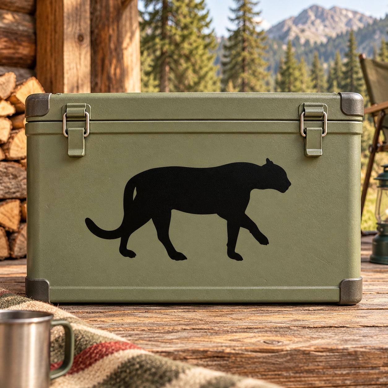 Black walking mountain lion decal sticker