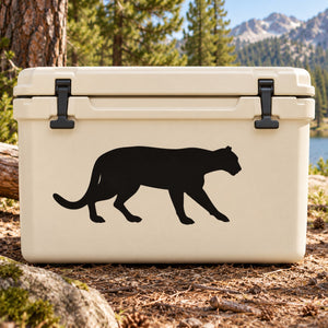 Mountain lion strolling decal, black walking silhouette on light surface