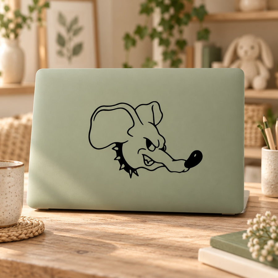 Punk mouse head decal with bold black line-art design