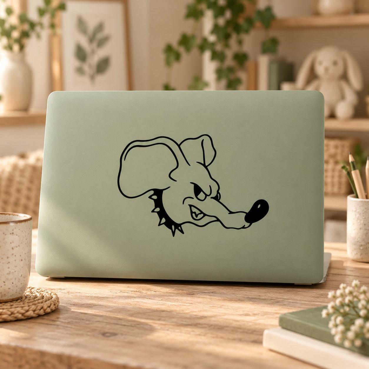 Punk mouse head decal with bold black line-art design